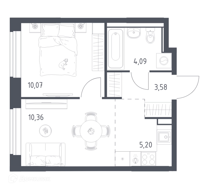 1-комнатная квартира 33.3 м² Квартал Ивакино