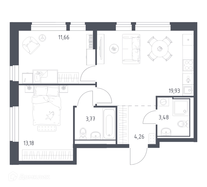 2-комнатная квартира 56.28 м² Квартал Ивакино