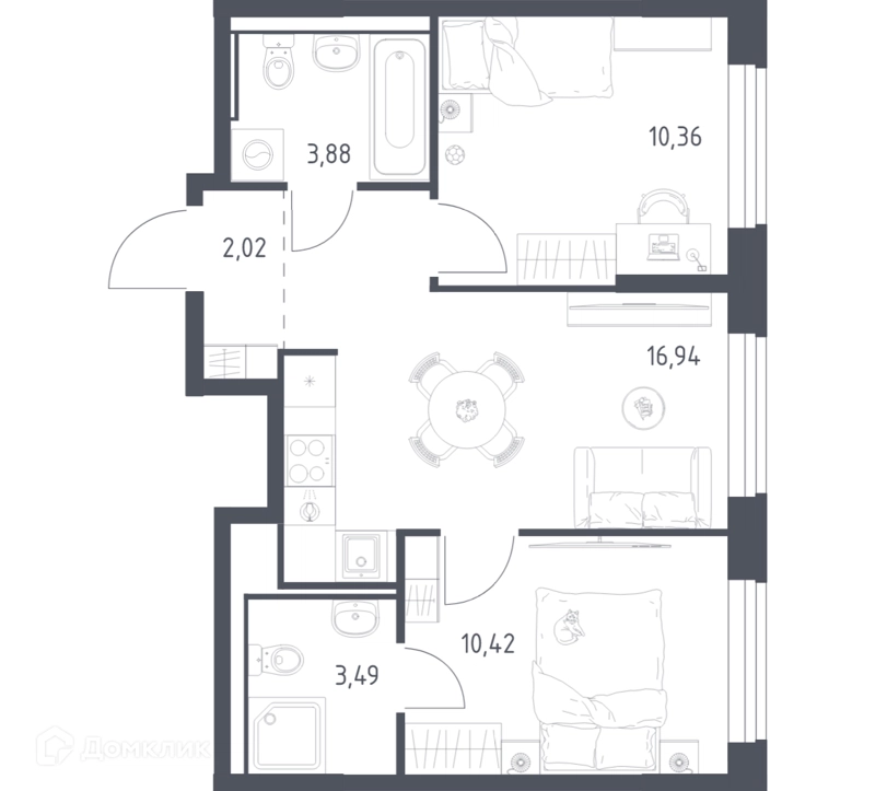 2-комнатная квартира 47.11 м² Квартал Ивакино