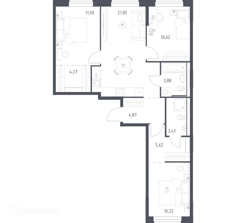 3-комнатная квартира 76.7 м² Квартал Ивакино