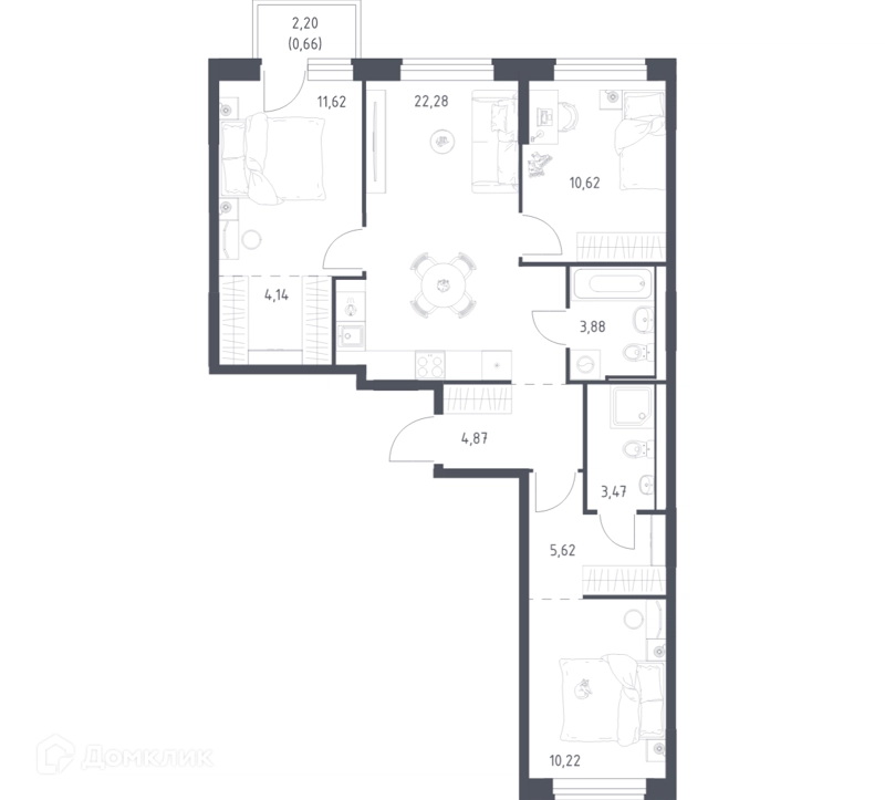 3-комнатная квартира 77.38 м² Квартал Ивакино