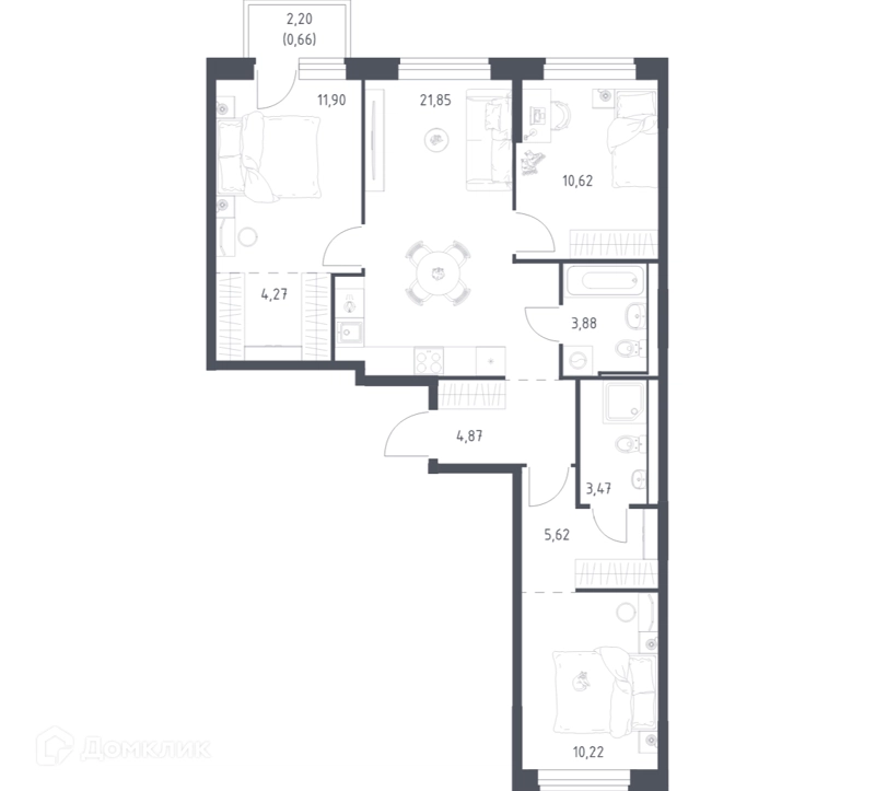 3-комнатная квартира 77.36 м² Квартал Ивакино