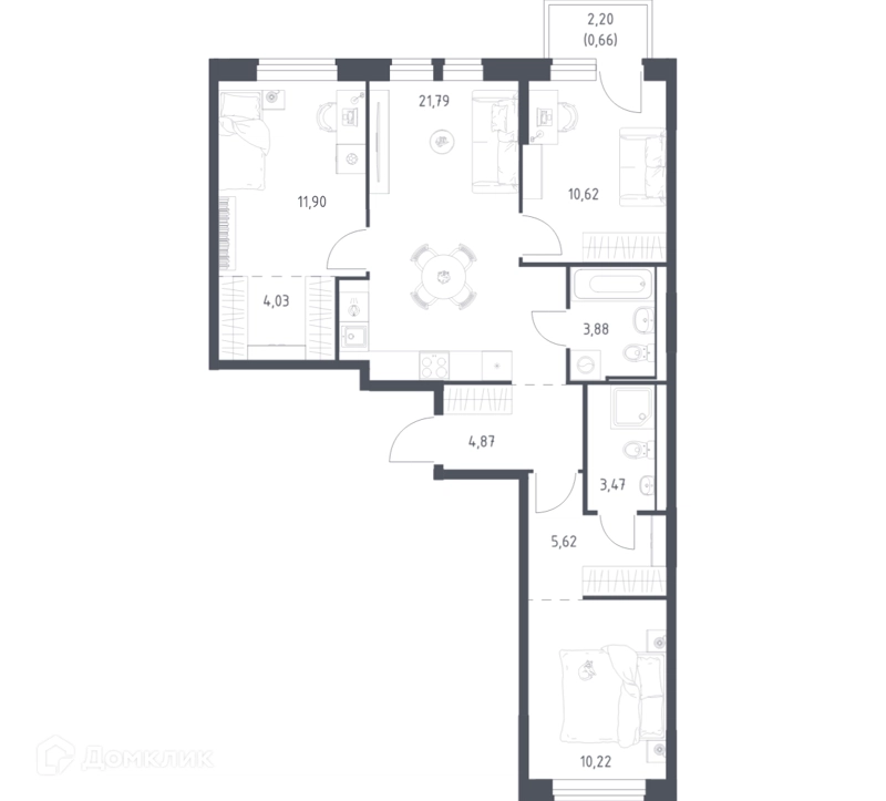 3-комнатная квартира 77.06 м² Квартал Ивакино