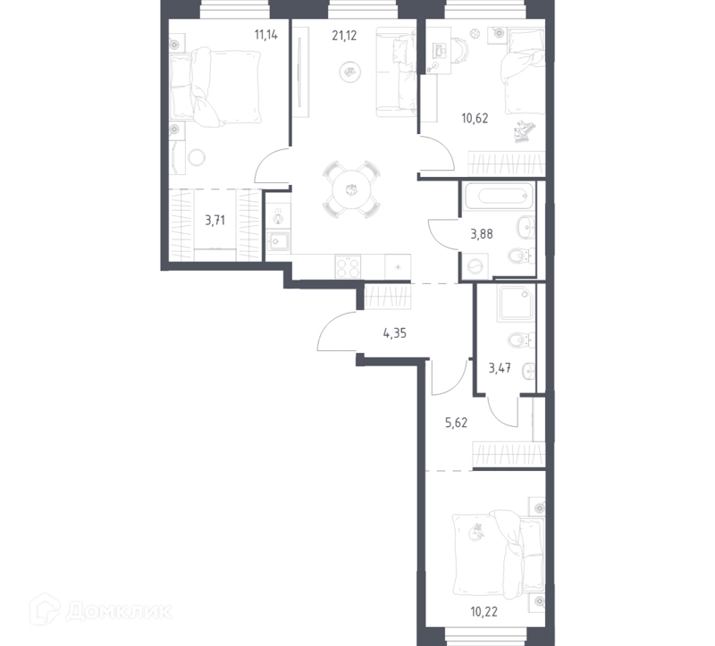3-комнатная квартира 74.13 м² Квартал Ивакино