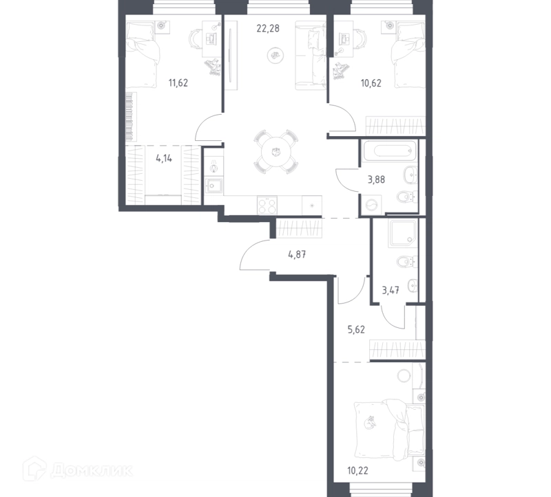 3-комнатная квартира 76.72 м² Квартал Ивакино
