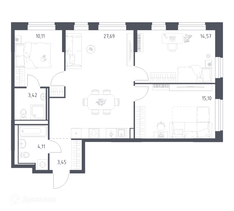 3-комнатная квартира 78.45 м² Квартал Ивакино