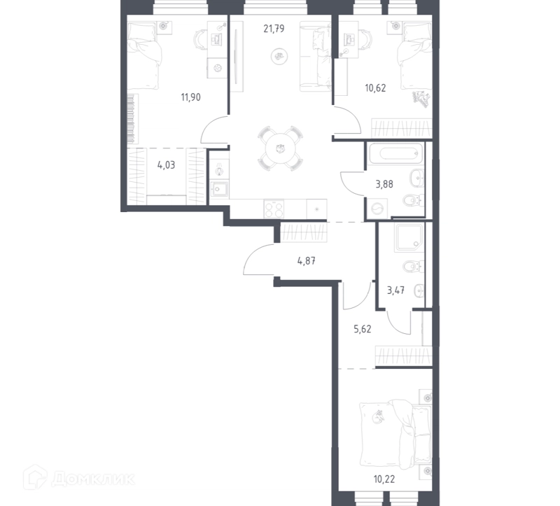 3-комнатная квартира 76.4 м² Квартал Ивакино