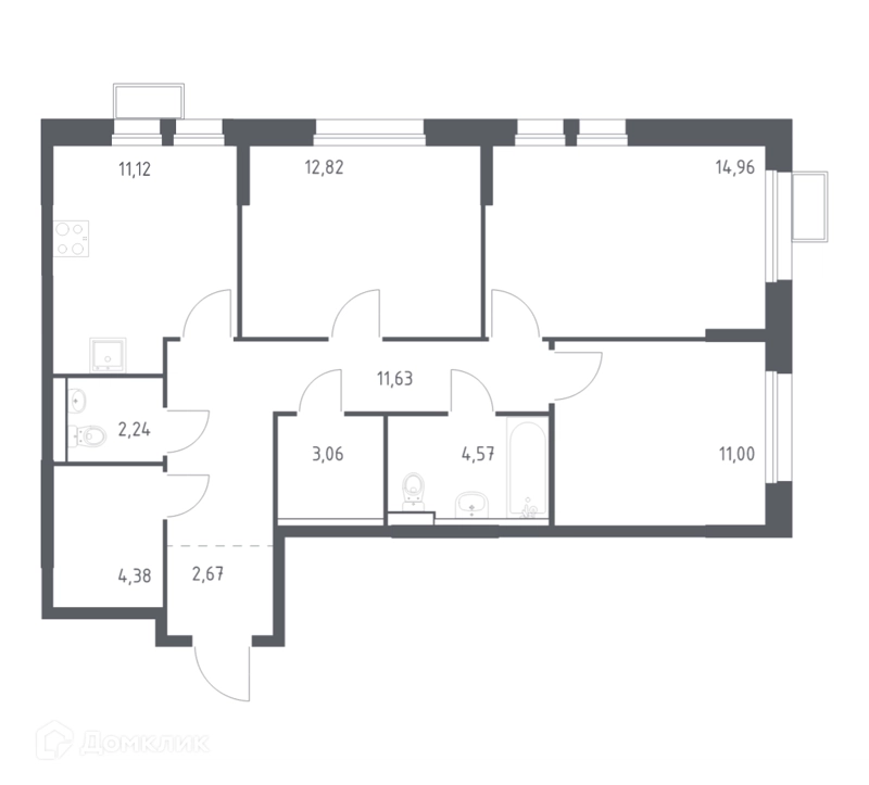 3-комнатная квартира 77.1 м² Квартал Ивакино