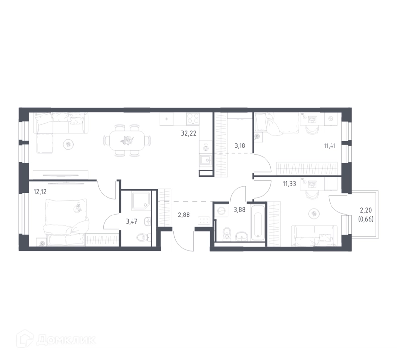 3-комнатная квартира 81.15 м² Квартал Ивакино