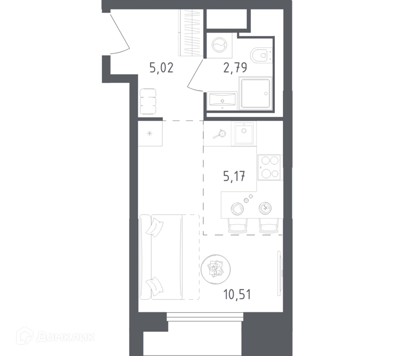 Студия 23.49 м² Скай Спутник