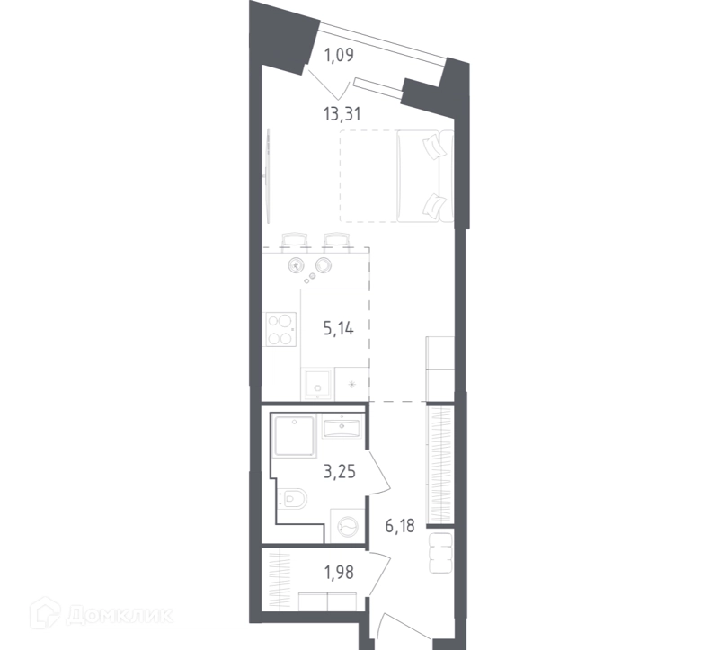 Студия 30.95 м² Скай Спутник