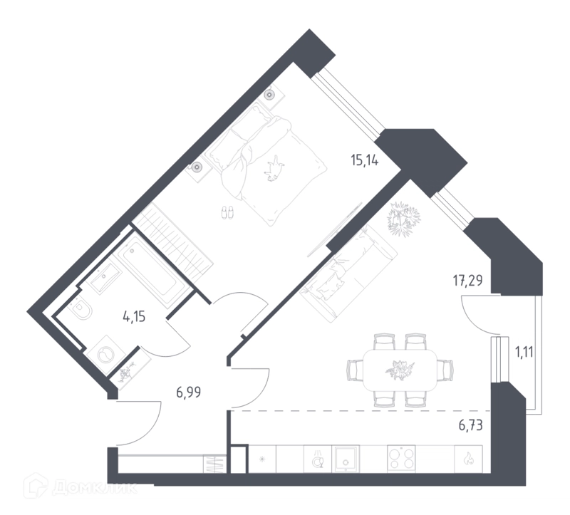 1-комнатные апартаменты 51.41 м² Скай Спутник