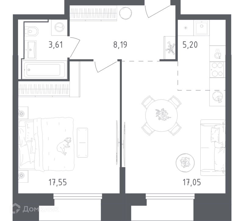 1-комнатные апартаменты 51.6 м² Скай Спутник