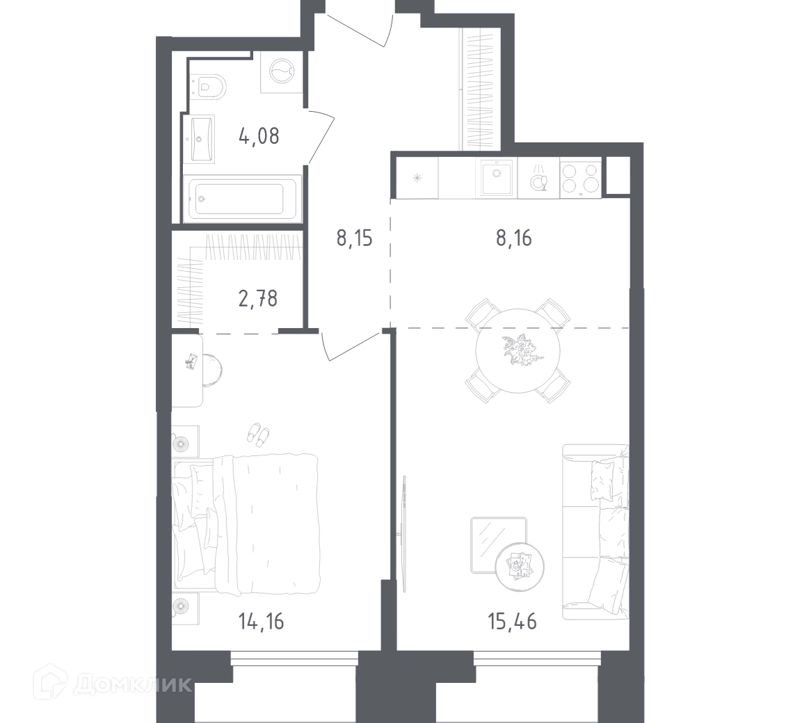 1-комнатные апартаменты 52.79 м² Скай Спутник