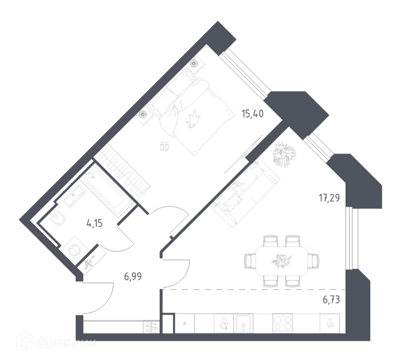 1-комнатные апартаменты 50.56 м² Скай Спутник