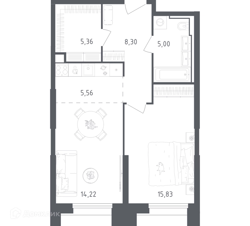 1-комнатные апартаменты 54.27 м² Скай Спутник