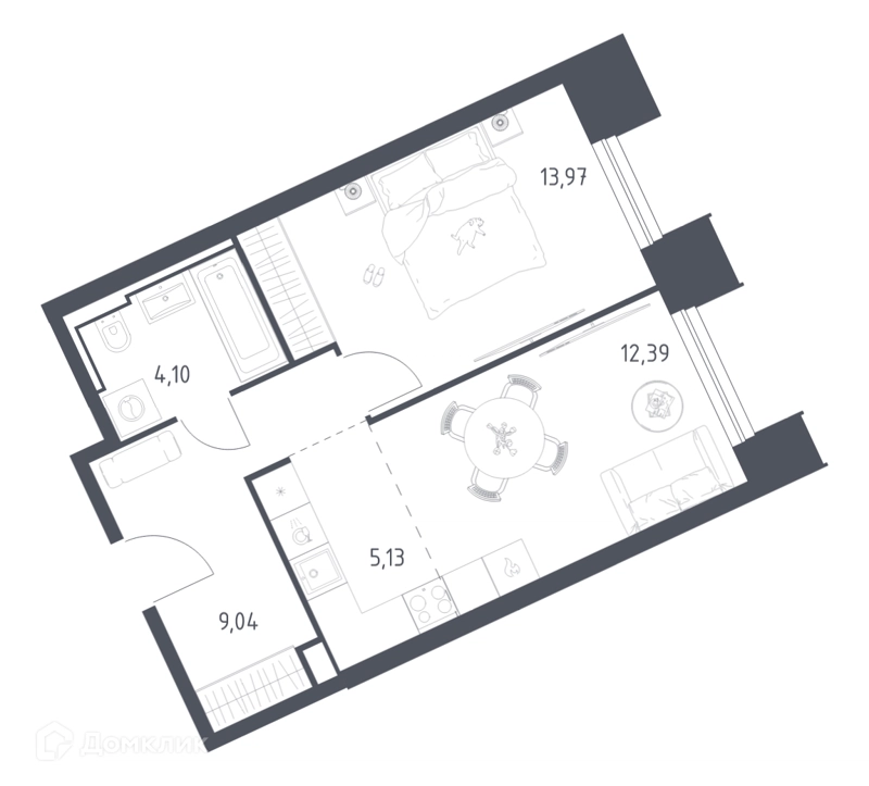 1-комнатные апартаменты 44.63 м² Скай Спутник