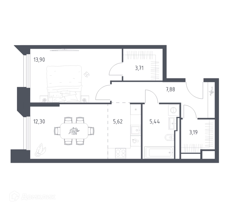 1-комнатные апартаменты 52.04 м² Скай Спутник
