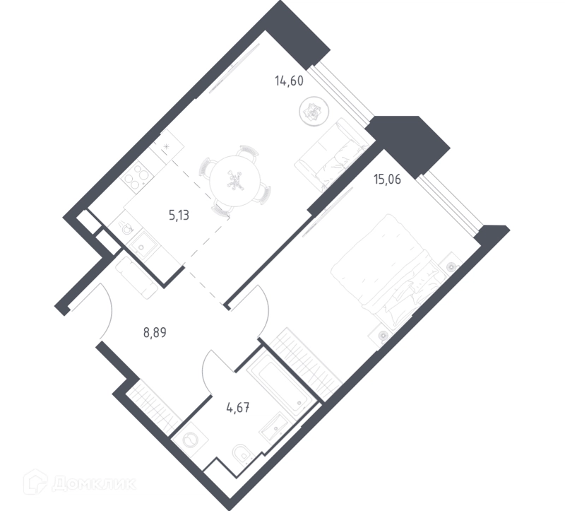 1-комнатные апартаменты 48.35 м² Скай Спутник