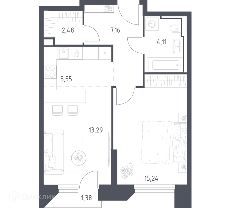 1-комнатные апартаменты 49.21 м² Скай Спутник