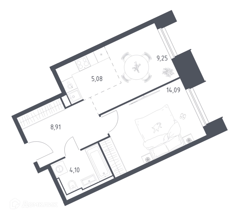 1-комнатные апартаменты 41.43 м² Скай Спутник
