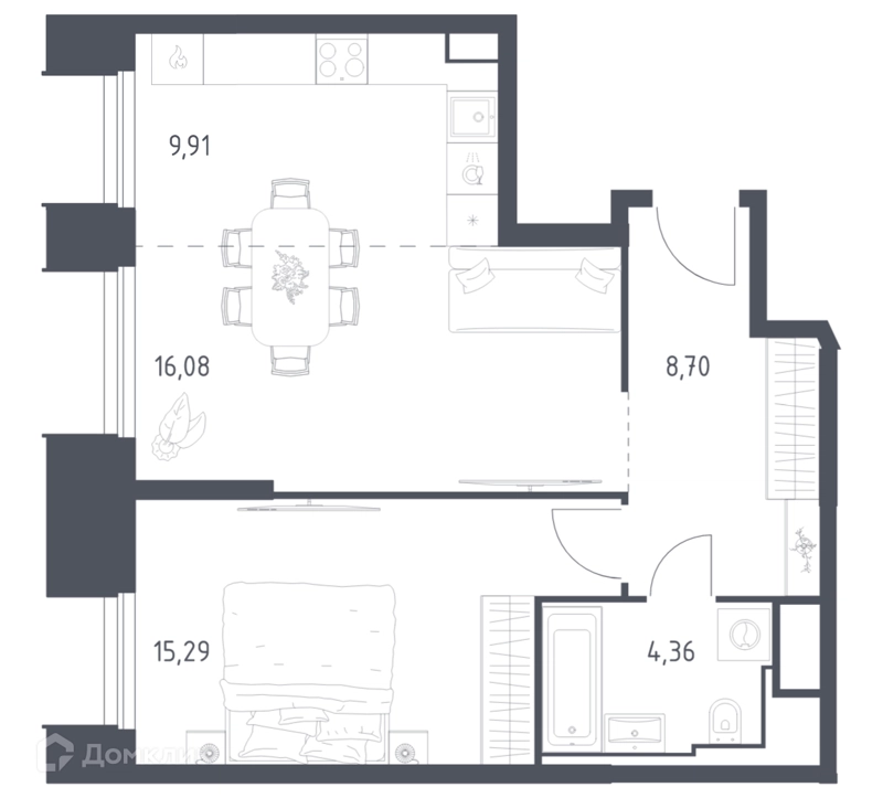 1-комнатные апартаменты 54.34 м² Скай Спутник