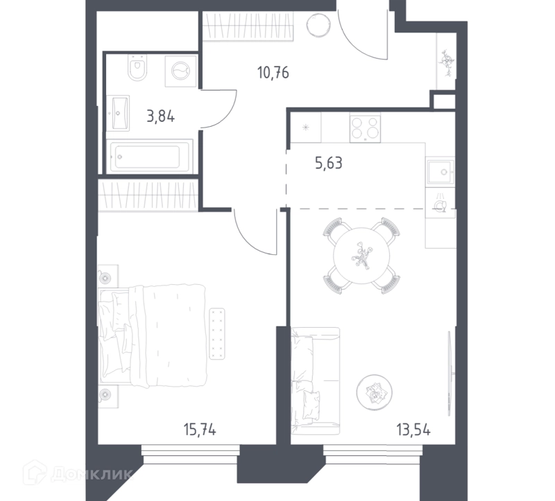 1-комнатные апартаменты 49.51 м² Скай Спутник