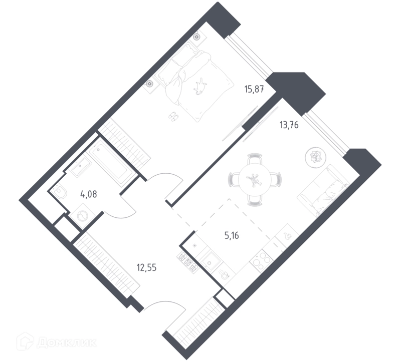 1-комнатные апартаменты 50.7 м² Скай Спутник