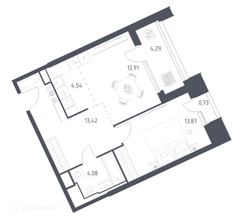 1-комнатные апартаменты 53.84 м² Скай Спутник