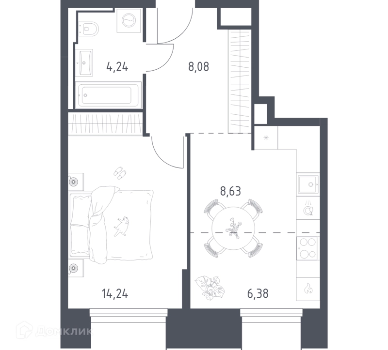 1-комнатные апартаменты 41.57 м² Скай Спутник