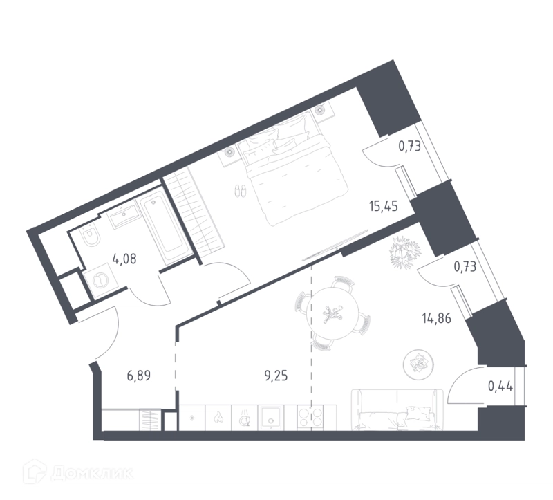 1-комнатные апартаменты 52.43 м² Скай Спутник