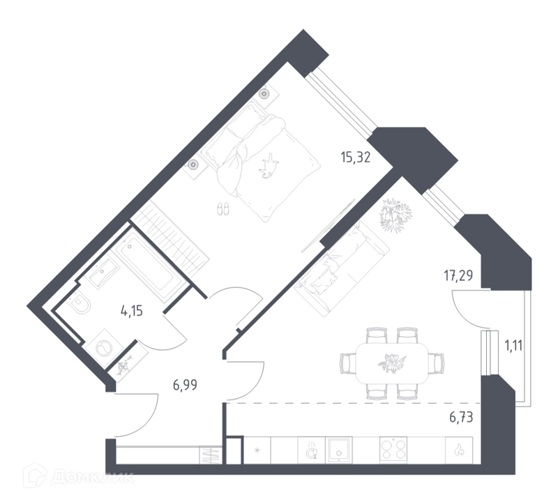 1-комнатные апартаменты 51.59 м² Скай Спутник