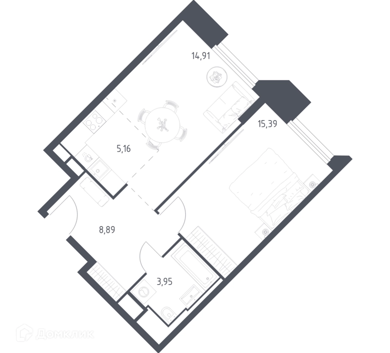 1-комнатные апартаменты 48.3 м² Скай Спутник