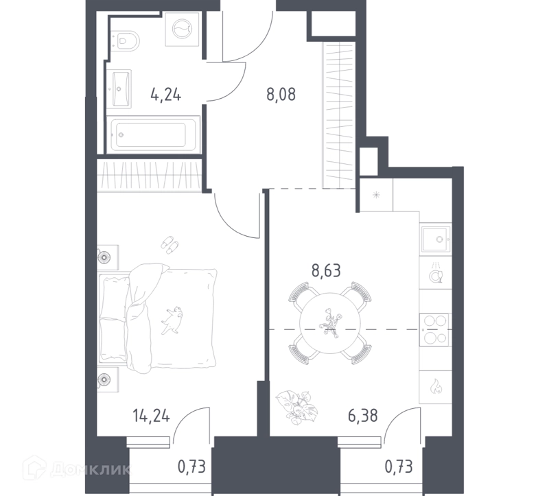 1-комнатные апартаменты 43.03 м² Скай Спутник