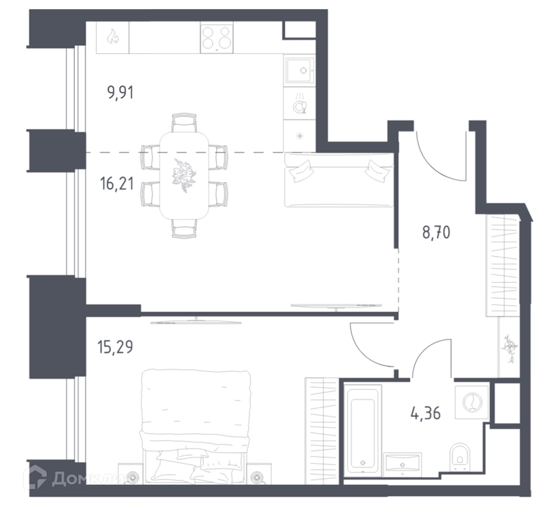 1-комнатные апартаменты 54.47 м² Скай Спутник