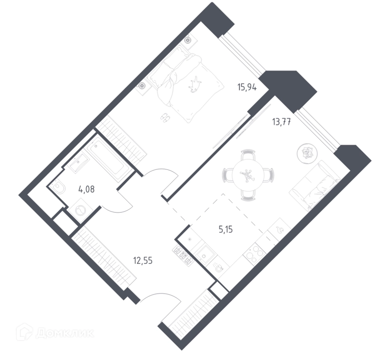 1-комнатные апартаменты 51.49 м² Скай Спутник