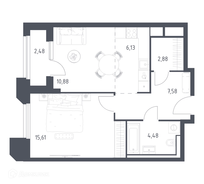 1-комнатные апартаменты 50.04 м² Скай Спутник