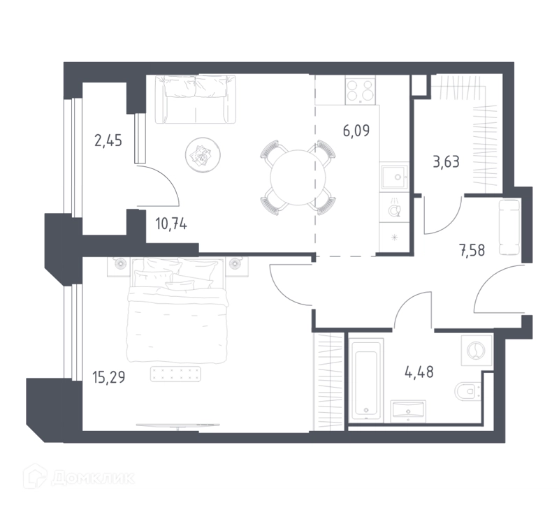 1-комнатные апартаменты 50.26 м² Скай Спутник