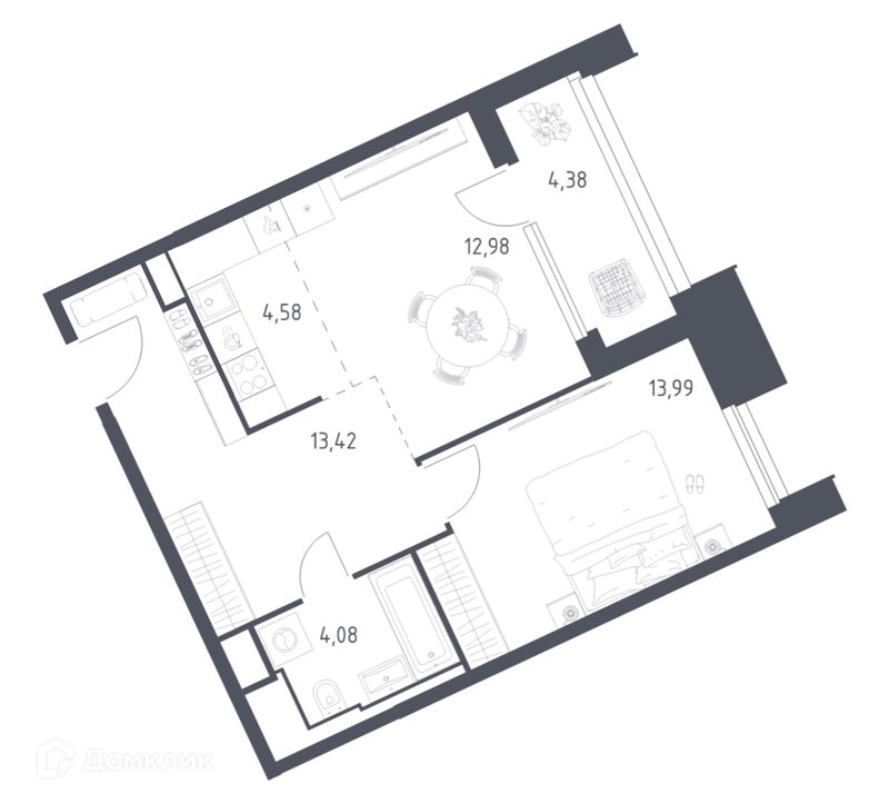 1-комнатные апартаменты 53.43 м² Скай Спутник