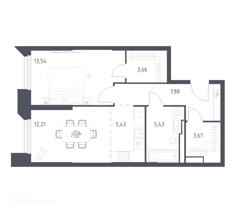 1-комнатные апартаменты 51.82 м² Скай Спутник