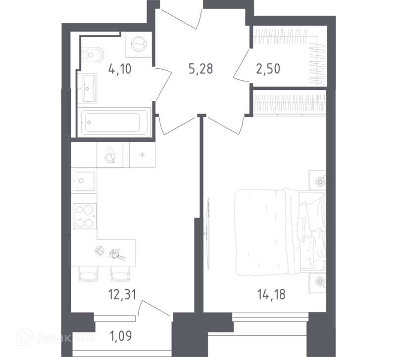 1-комнатные апартаменты 39.46 м² Скай Спутник