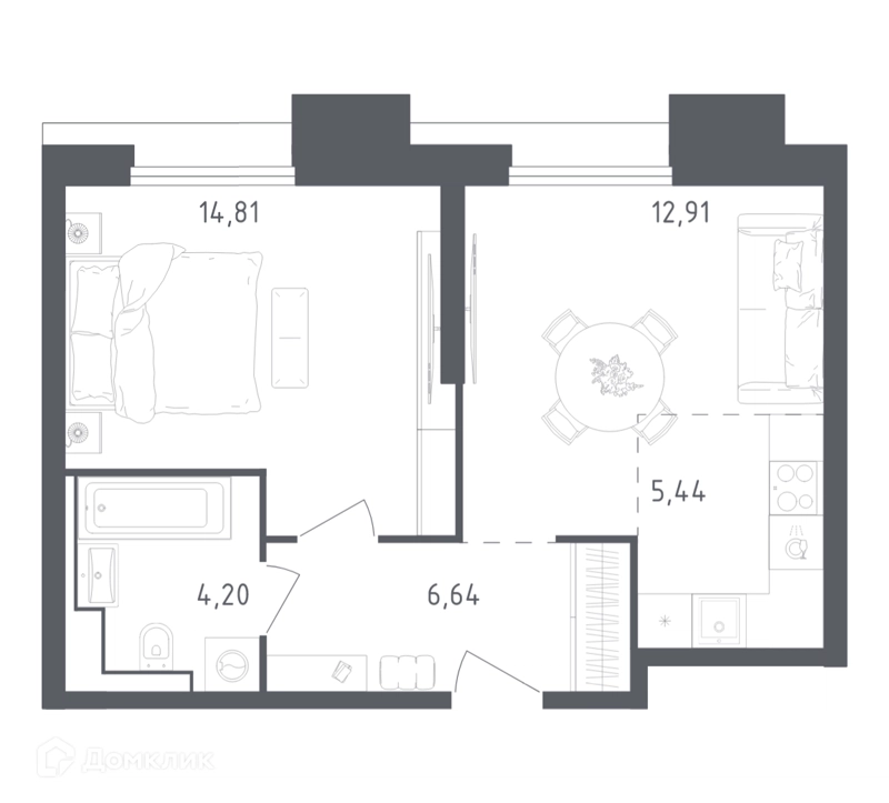 1-комнатные апартаменты 44 м² Скай Спутник
