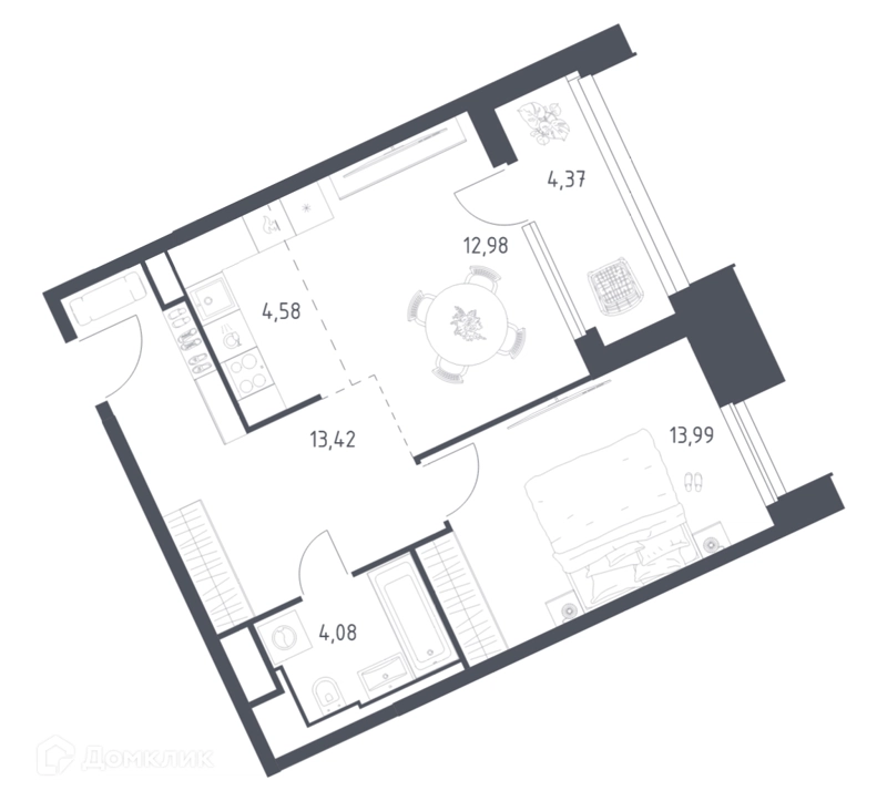 1-комнатные апартаменты 53.42 м² Скай Спутник