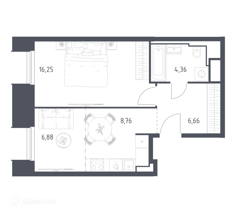 1-комнатные апартаменты 42.91 м² Скай Спутник