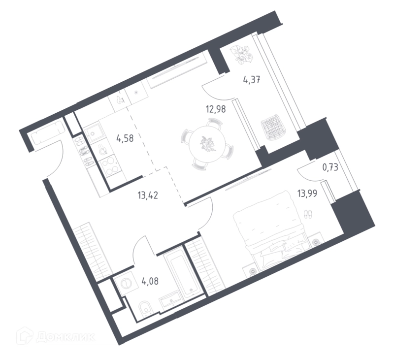 1-комнатные апартаменты 54.15 м² Скай Спутник