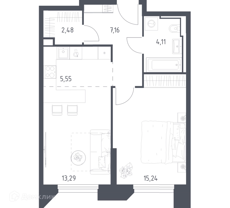 1-комнатные апартаменты 47.83 м² Скай Спутник
