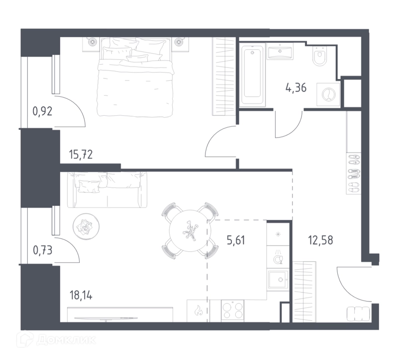 1-комнатные апартаменты 58.06 м² Скай Спутник