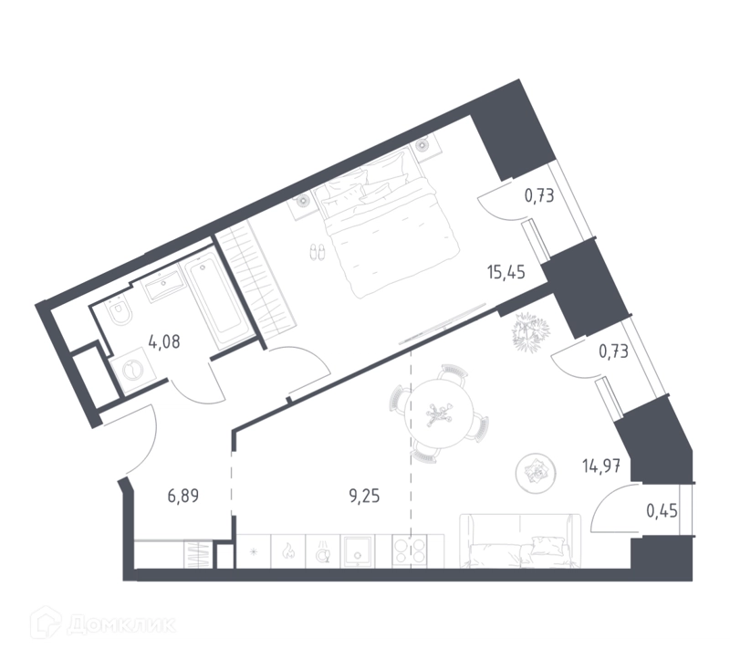 1-комнатные апартаменты 52.55 м² Скай Спутник