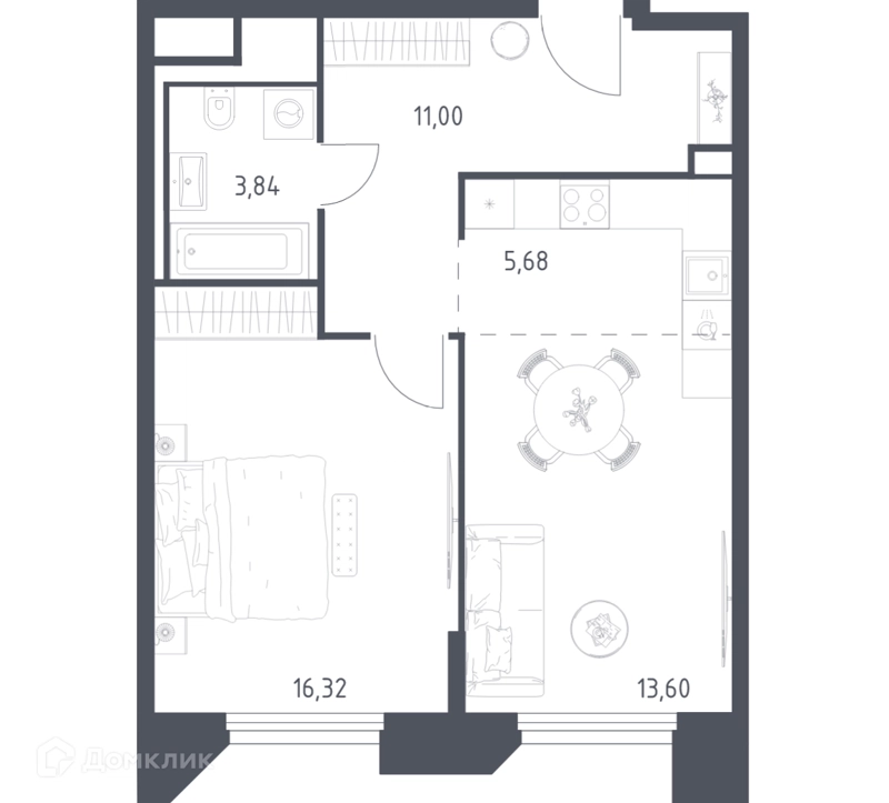 1-комнатные апартаменты 50.44 м² Скай Спутник