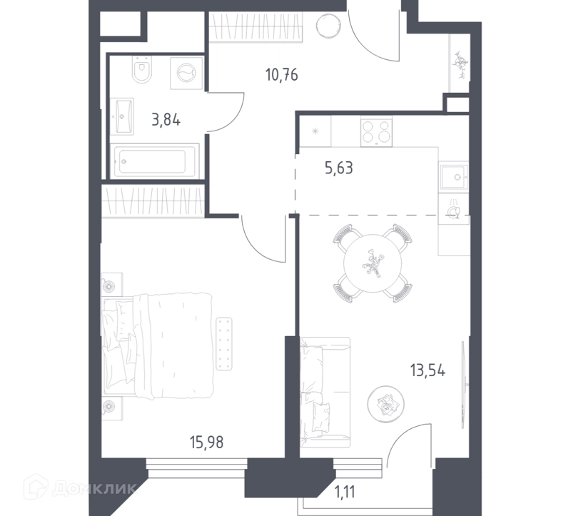 1-комнатные апартаменты 50.86 м² Скай Спутник
